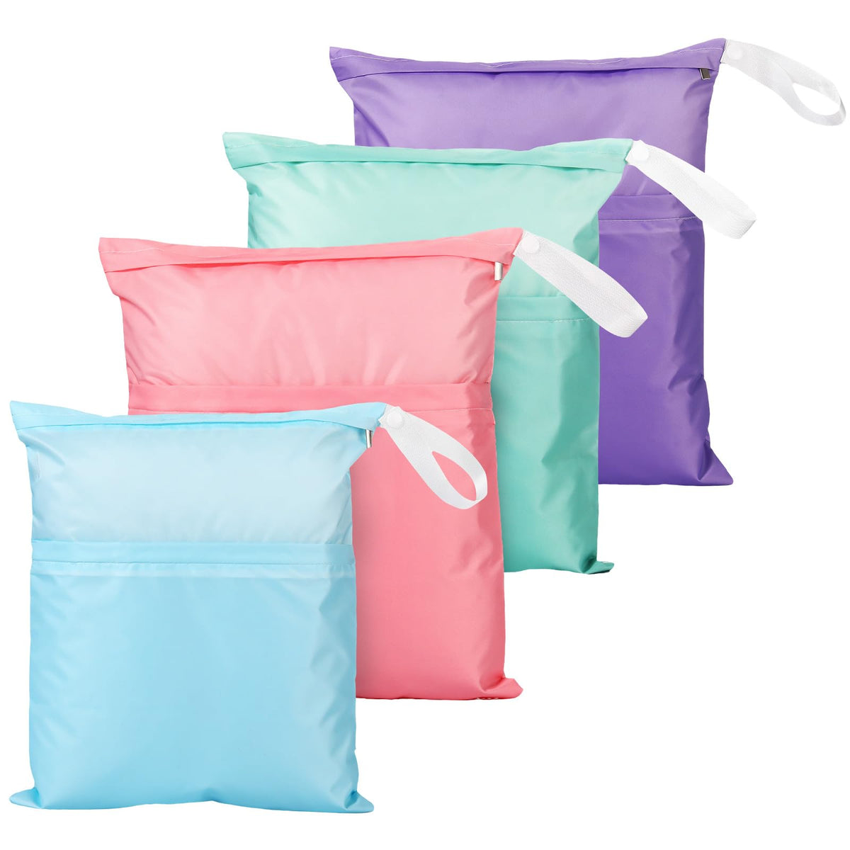 Frienda 4 Pieces Wet Dry Bag for Baby Waterproof Reusable Washable Diaper Bag Sealed with Handle for Travel, Beach, Swimsuit, Diapers, Dirty Gym Clothes and Toiletries (Macaron)