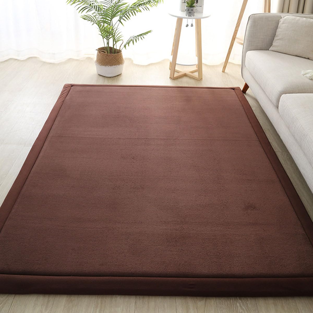 Dmkjdzsw Play Crawling mat for Nursery Baby, Extra Soft Activity Floor Mat for Kids Playroom Bedroom-Brown-120 * 120cm