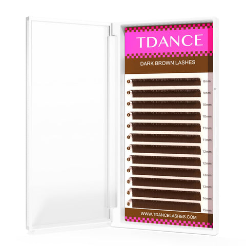 TDANCE Dark Brown Lash Extensions Colored Lash Extensions 0.03/0.05/0.07/0.1/0.15mm C/CC/D/DD/J/B/L Curl Premium Brown Eyelash Extensions Salon Use (Dark Brown,0.15-C,8-15mm)