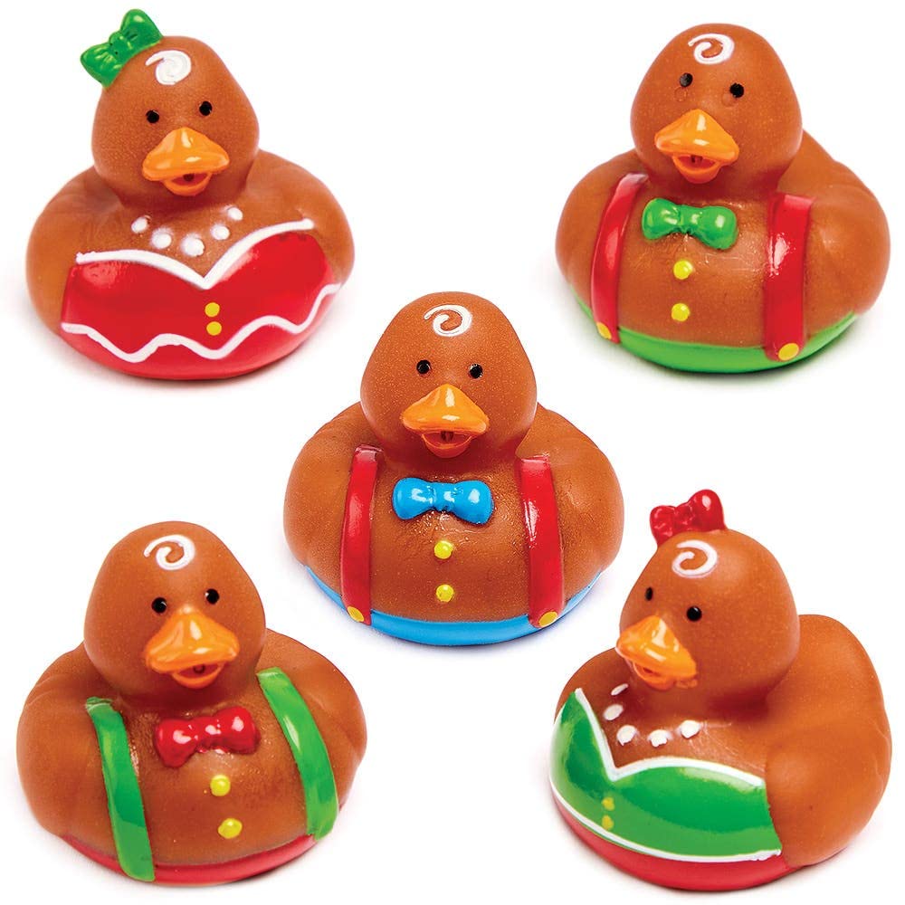 Baker Ross FX412 Gingerbread Man Rubber Ducks - Pack of 5, Xmas Party Bag Filler, Bath Toys for Kids, Novelty Toys and Gifts