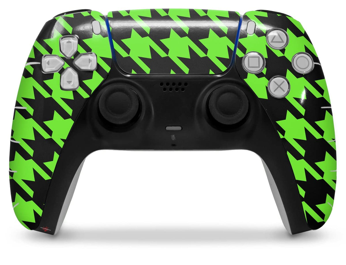 WraptorSkinz Skin Wrap Compatible with Sony PS5 DualSense Controller Houndstooth Neon Lime Green on Black (Controller NOT Included)