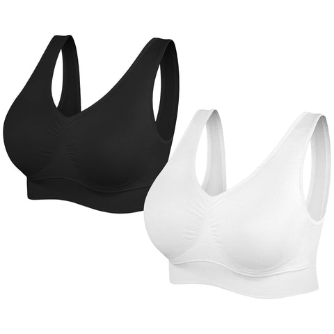 SIMIYA Comfort Bra, Womens Sports Bras Plus Size Sleep Bras for Girls in Yoga Bralette Leisure Stretch Crop Tops Vest (2 Pack (White+Black) #1, M)