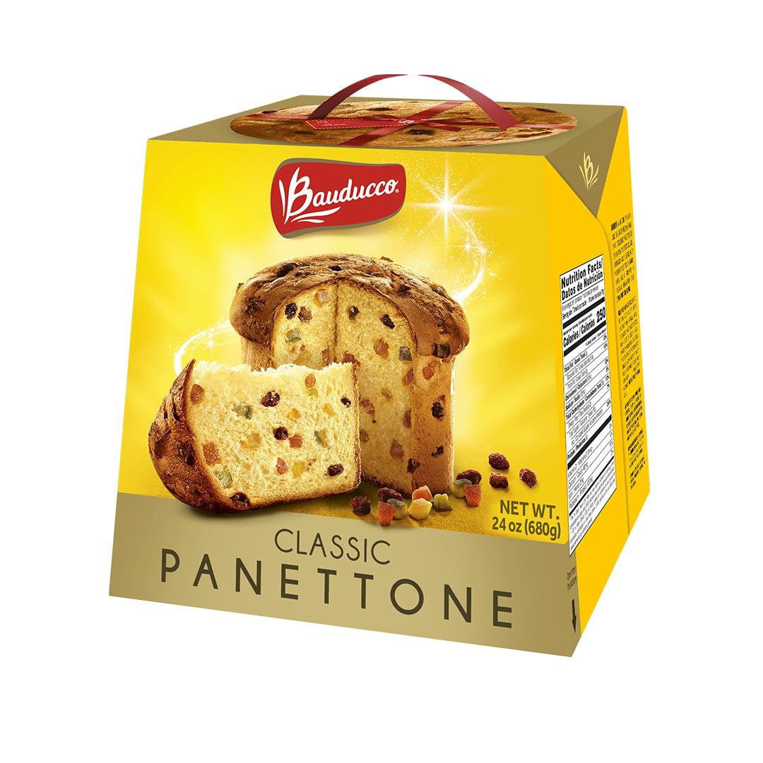 Bauducco Classic Panettone - Moist & Fresh Holiday Cake - Traditional Italian Recipe With Candied Fruit & Raisins 24.0oz (Pack of 1)