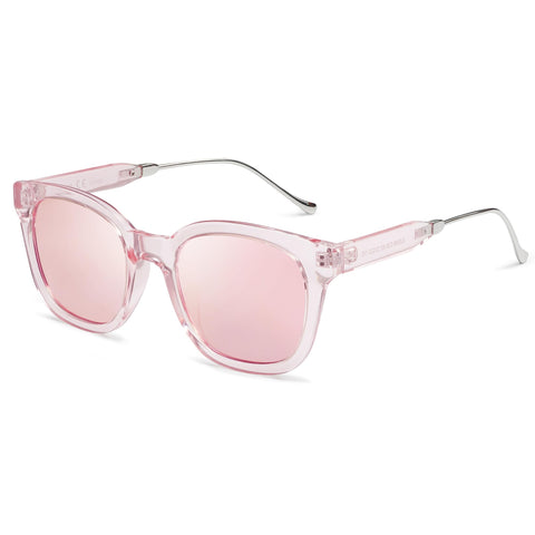 SOJOS Classic Square Polarized Sunglasses Womens Mens Retro Trendy Shades UV400 Sunnies, Clear Pink/Pink Mirrored