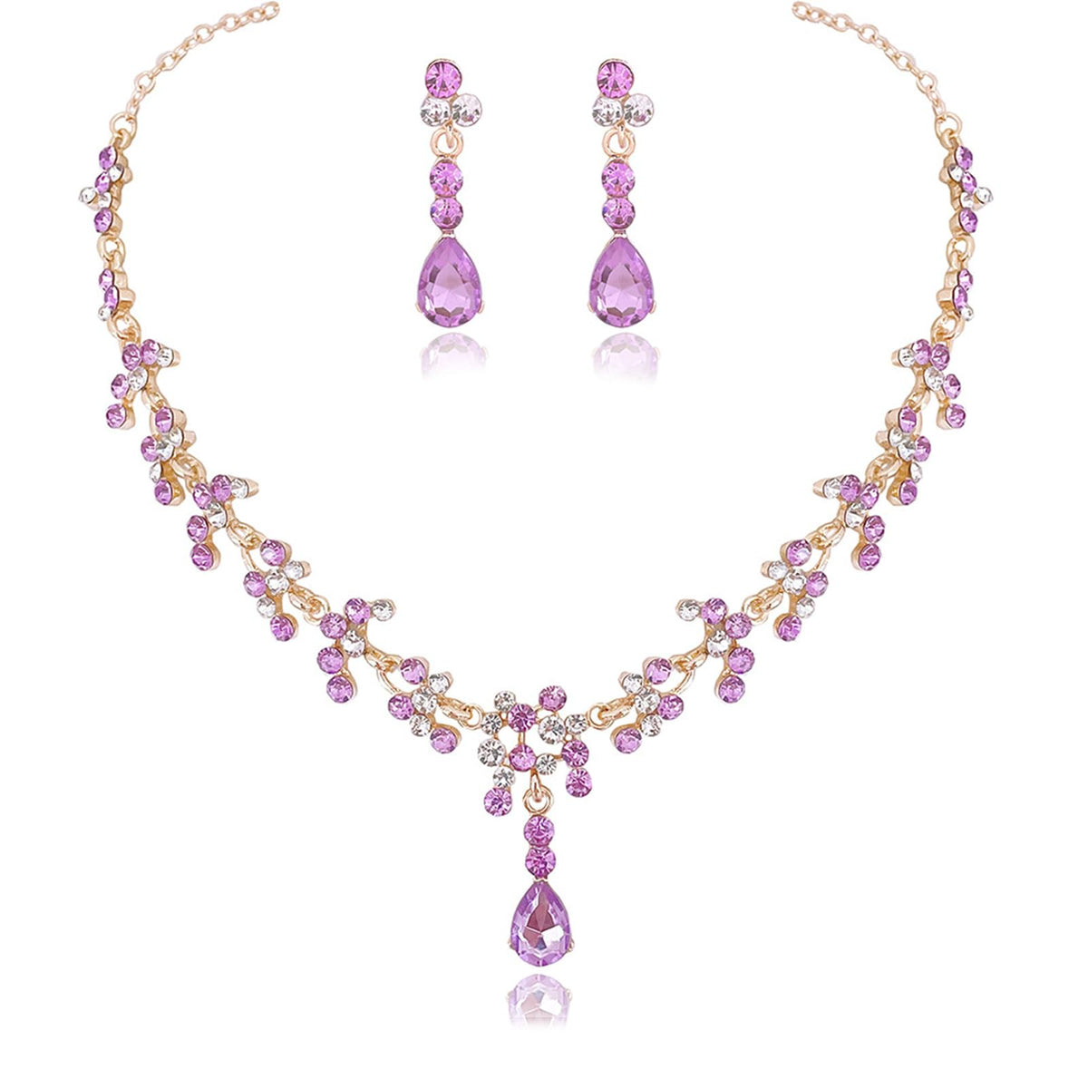 Purple Wedding Jewelry Sets for Brides Bridesmaid Prom Jewelry Set Rhinestone Necklace and Earrings Set for Bridal Prom Dresses Accessories for Party Costume