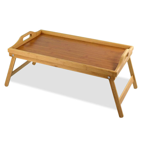 ASAB Bamboo Serving TV Tray With Handles And Folding Legs - Dinner Table For Sofa And Bed - 50x30cm