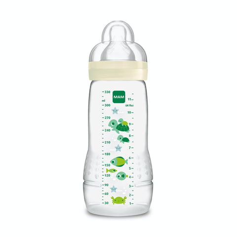 MAM Easy Active 2nd Age Bottle, 330ml - 6+ Months - X-Flow Teat, Ultra-Fast Speed - White