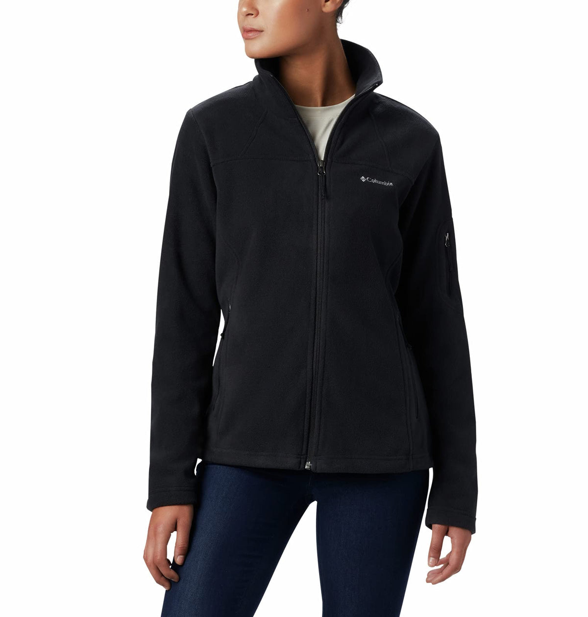 Columbia Women's Fast Trek Jacket, Full Zip Fleece Jacket, Black, Size XL