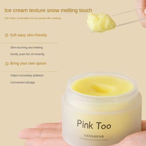 Ice Cream Makeup Remover Cream For Deep Cleansing of the Face in Three in 1 Sseconds,Emulsifying and Cleaning Gently without Irritating Moisturizing Shrink Pore Makeup Remover Oil 100g