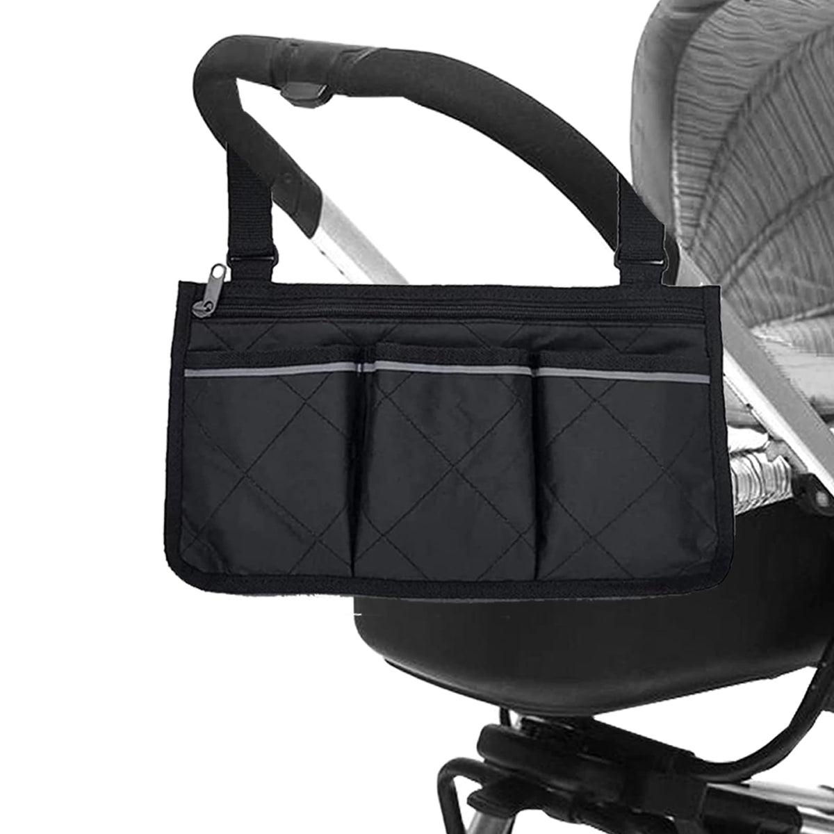 KOBOKO Pram Organiser, Bag Pram, Storage Space with Multiple Pockets on the Side of the Pram, Adjustable Shoulder Straps, Travel Bags for Nappies, Wipes (Black)