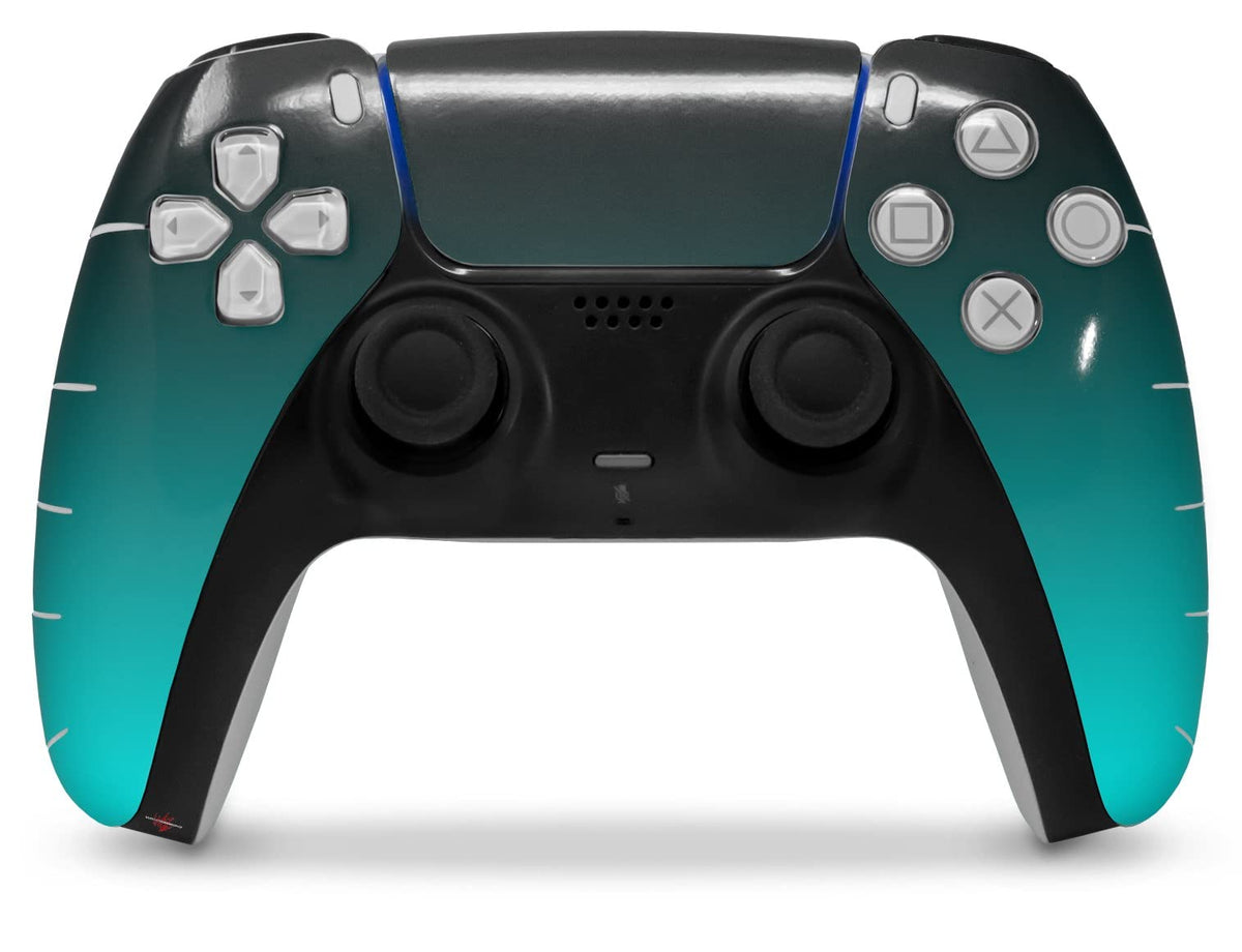 WraptorSkinz Skin Wrap Compatible with Sony PS5 DualSense Controller Smooth Fades Neon Teal Black (Controller NOT Included)