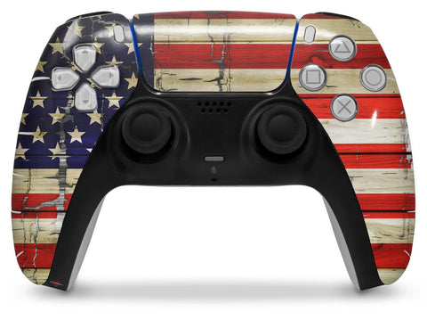 WraptorSkinz Skin Wrap Compatible with Sony PS5 DualSense Controller Painted Faded and Cracked USA American Flag (Controller NOT Included)