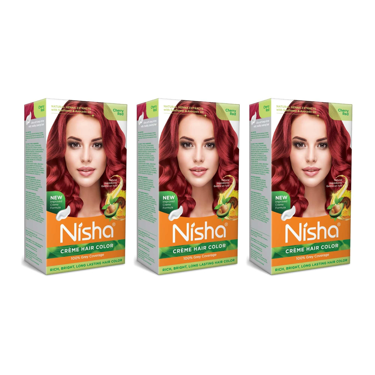 Nisha Creme Permanent Hair Color 100 percent Gray Coverage Hair Dye Easy to Apply Long Lasting Hair Colouring For Ultra Soft Deep Shine Conditioning With Natural Herbs Pack of 3 (Cherry Red)