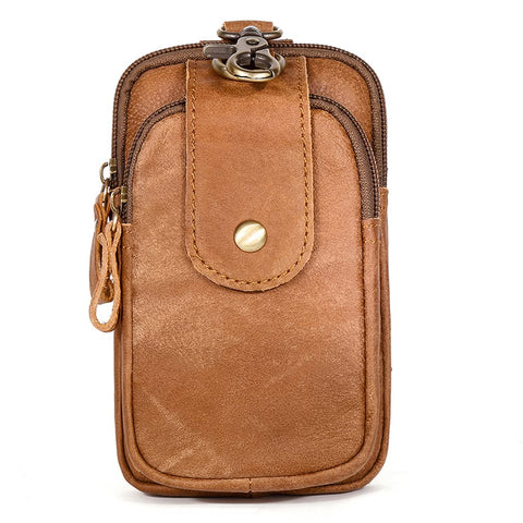 Leather Flip Phone Belt Case D Ring Hook Holster for Men Cell/Mobile Phone Hip Bum Waist Fanny Pack Coin Purse Wallet Pocket Pouch Brown