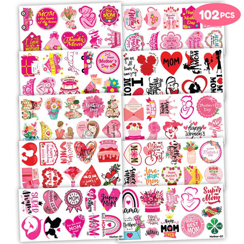 102 PCS Happy MotherÃ¢â‚¬â„¢s Mothers Day Temporary Tattoos Birthday Themed Party Decorations Supplies Favors Decor Cute Best Mom Ever Stickers Tattoo Gifts for Class Prizes Women Kids Boys Girls Carnival