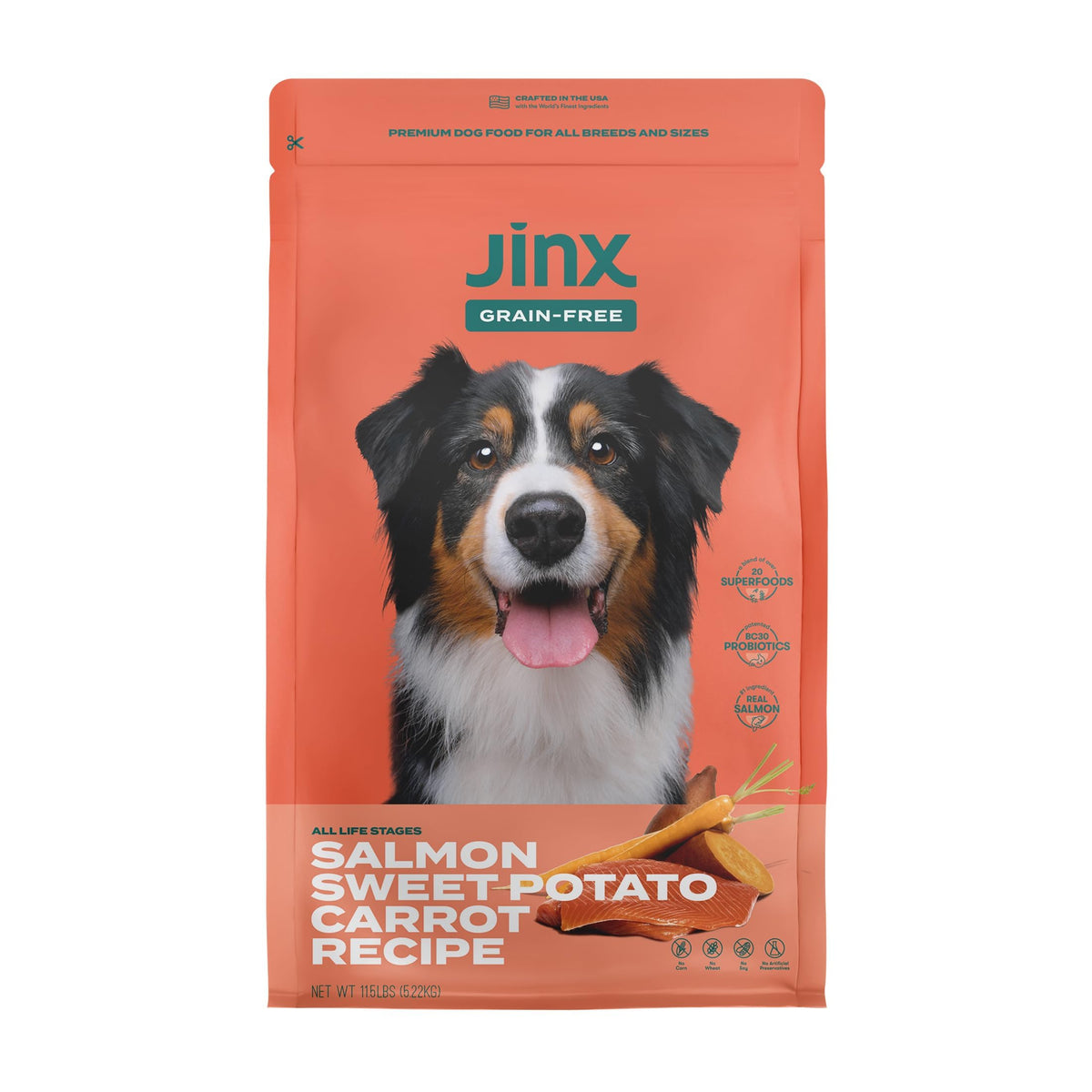 Jinx Salmon & Carrot Natural Grain-Free Kibble- Dry Dog Food for Puppies, Adults, and Seniors, 11.5 lb. Bag