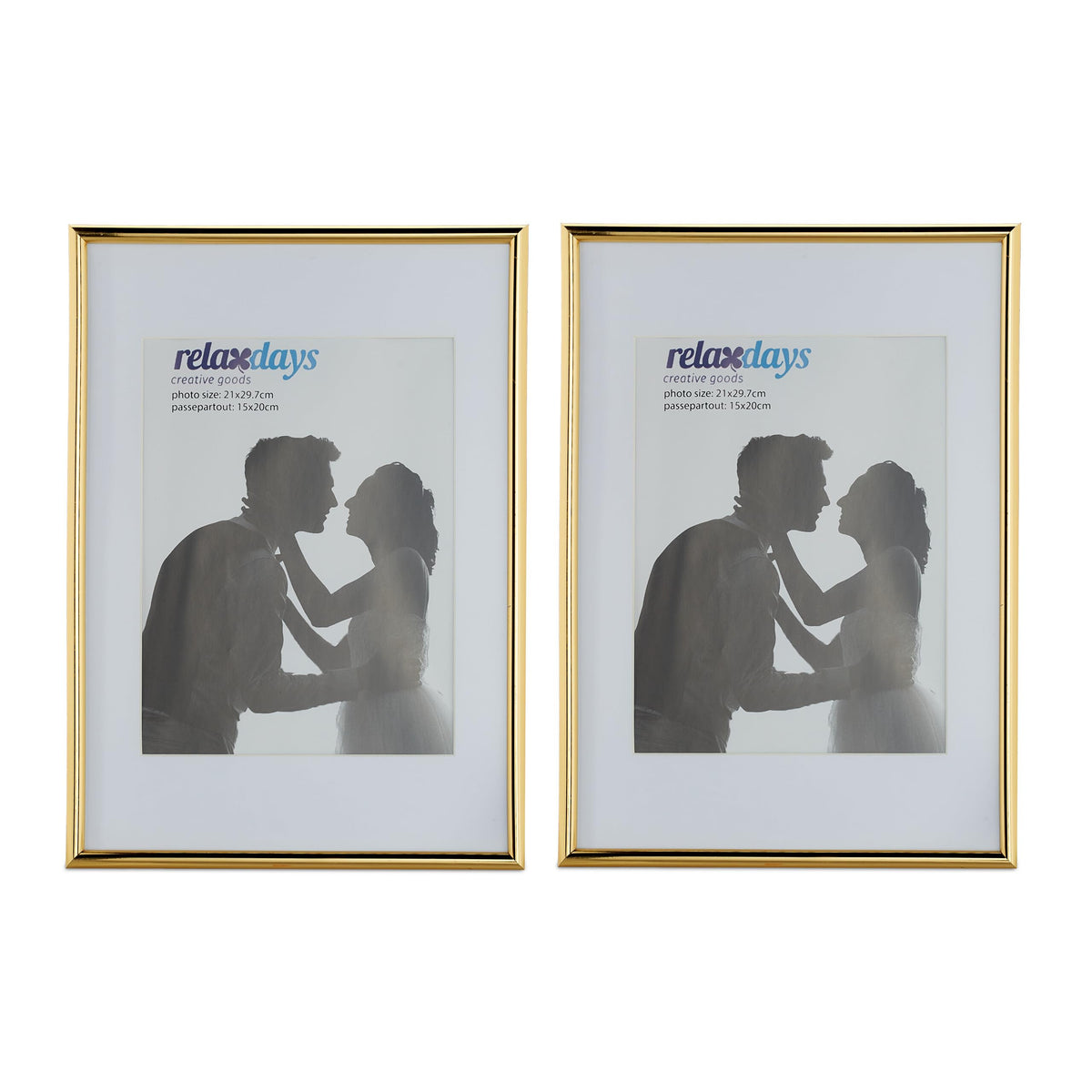 Relaxdays Photo Frame Set of 2, 20 x 30 cm, Passepartout 15 x 20 cm, Standing or Hanging, Gold