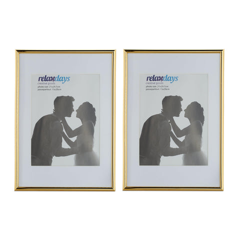 Relaxdays Photo Frame Set of 2, 20 x 30 cm, Passepartout 15 x 20 cm, Standing or Hanging, Gold