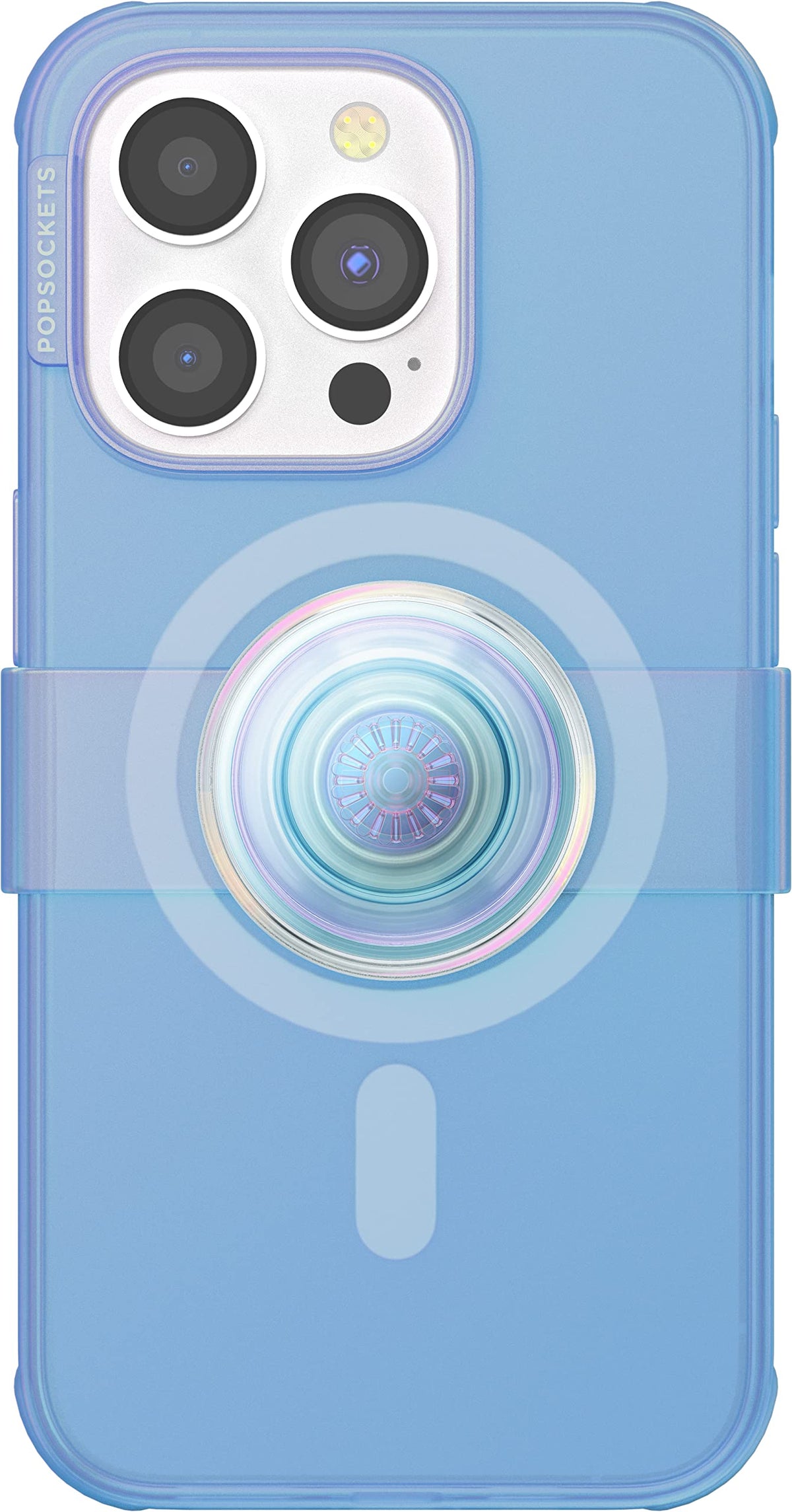 PopSockets iPhone 14 Pro Case with Phone Grip and Slide Compatible with MagSafe, Phone Case for iPhone 14 Pro, Wireless Charging Compatible - Blue Translucent