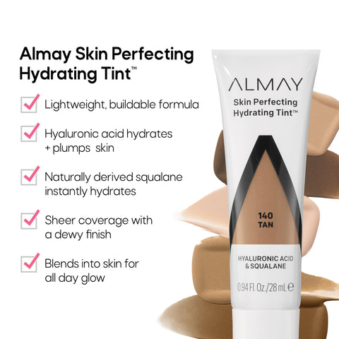 Almay Hydrating Liquid Foundation Tint, Lightweight with Light Coverage, Naturally Dewy Finish, Hypoallergenic, Dermatologist TestedFragrance Free, 100 Ivory, 0.94 fl oz.