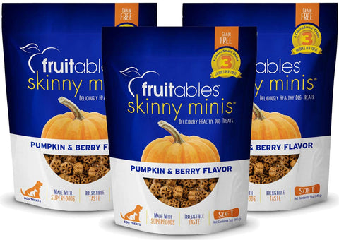 Fruitables Skinny Minis Gluten Free Chewy Dog Treats Pumpkin & Berry Flavor (3 Pack) 5 oz Each