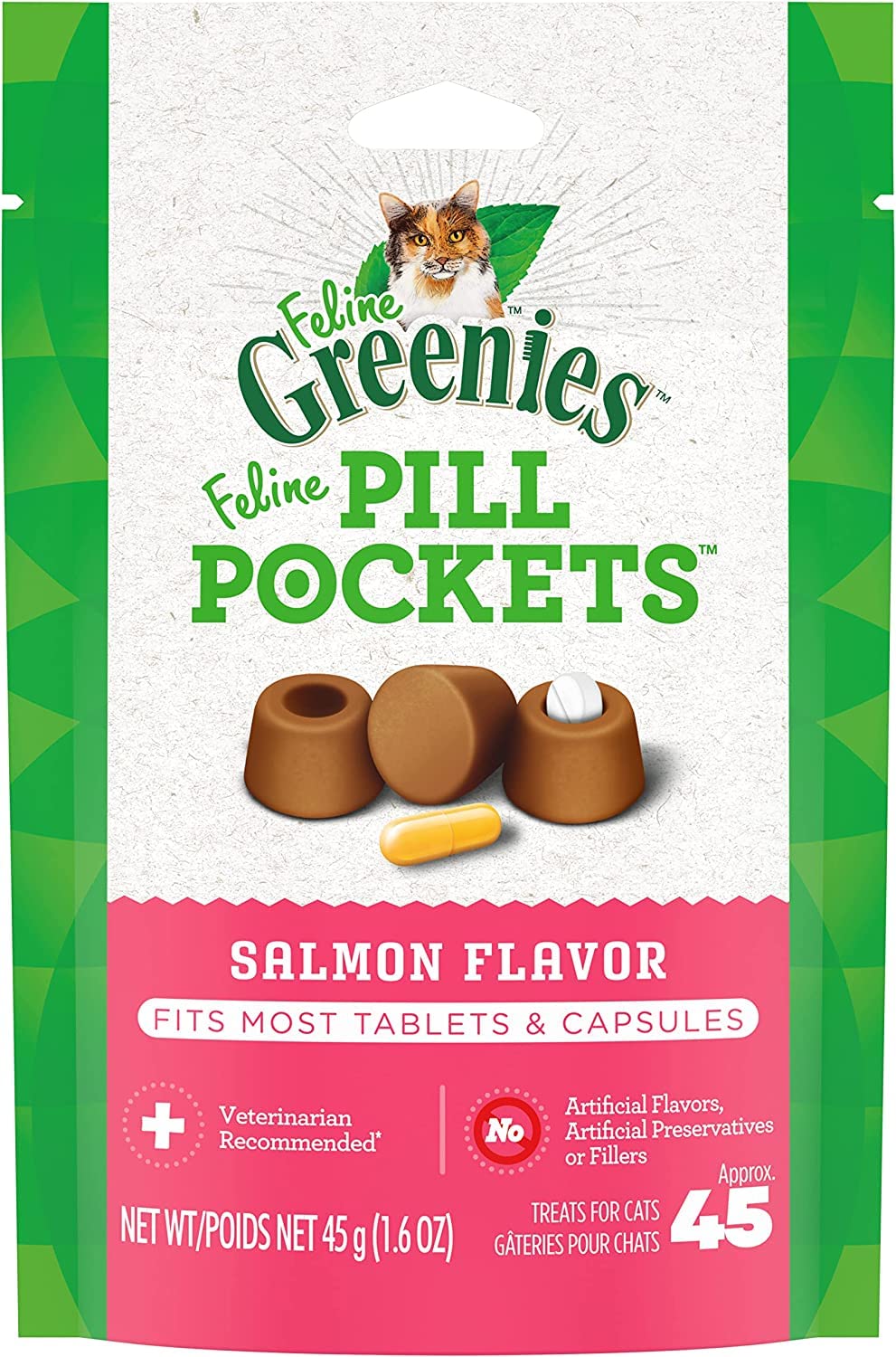 GREENIES FELINE PILL POCKET Easily Administer Cat Medication 45 Ct SALMON 6 PACK