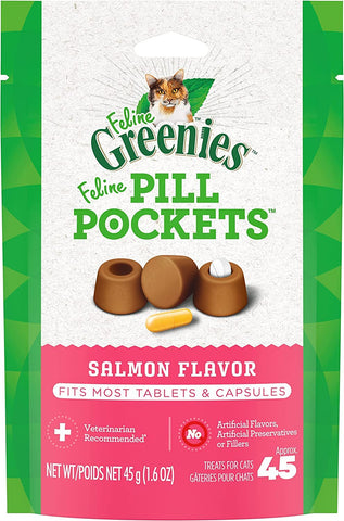 GREENIES FELINE PILL POCKET Easily Administer Cat Medication 45 Ct SALMON 6 PACK