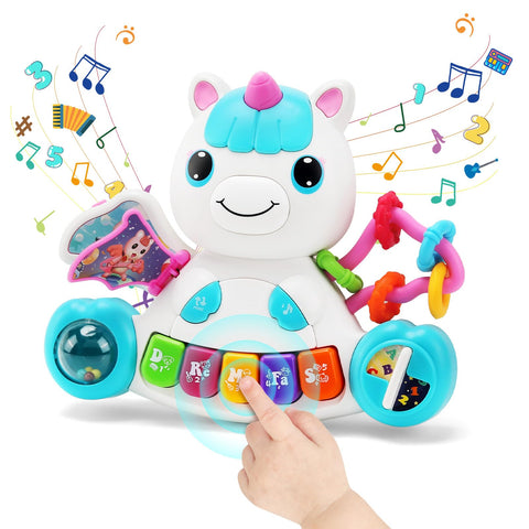 Baby Toys 6 Months Plus, Musical Unicorn Baby Piano Toys 6 12 18 Months Interactive Early Learning Toys for 1 Year Old Girls Christmas Birthday Gifts(Blue)