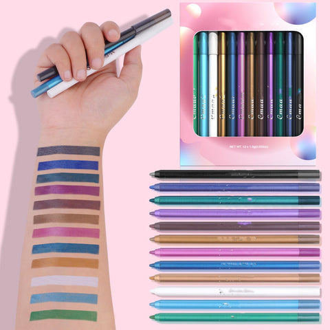 MAEPEOR 12 Colorful Matte and Pearl Eyeliner Pen, Waterproof and Long lasting Eye Shadow Pencil Make Up for Women and Girl (Set 01)