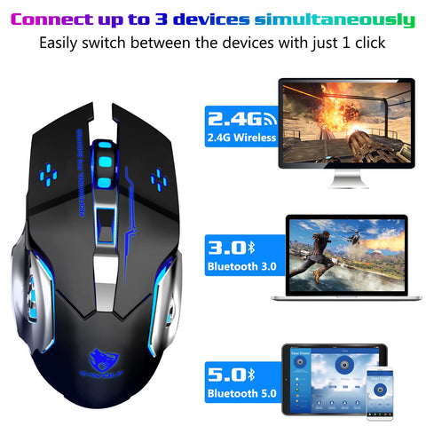 Bluetooth Mouse, UrbanX Rechargeable Wireless Mouse Multi-Device (Tri-Mode:BT 5.0/4.0+2.4Ghz) with 3 DPI Options, Ergonomic Optical Portable Silent Mouse for Samsung Galaxy Note 10.1 (2014) Blue Black