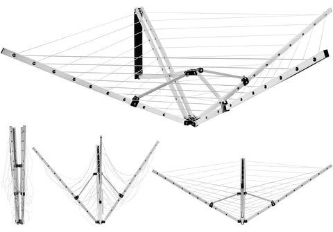 ASAB 5 Arm Retractable Free Standing Rotary Washing Line Outdoor 26 Metre Rotary Line Folding Cloth Heavy Duty Rotary Airer Outdoor Clothes Dryer with Adjustable Height Easy to Assemble Airer