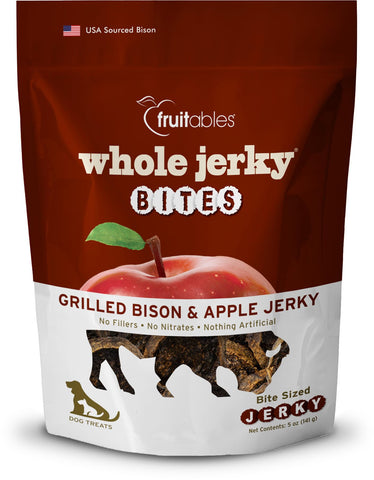 Fruitables Dog Treats - Whole Jerky Bites - Grilled Bison Dog Treats - Healthy Dog Treats - 5 Ounces