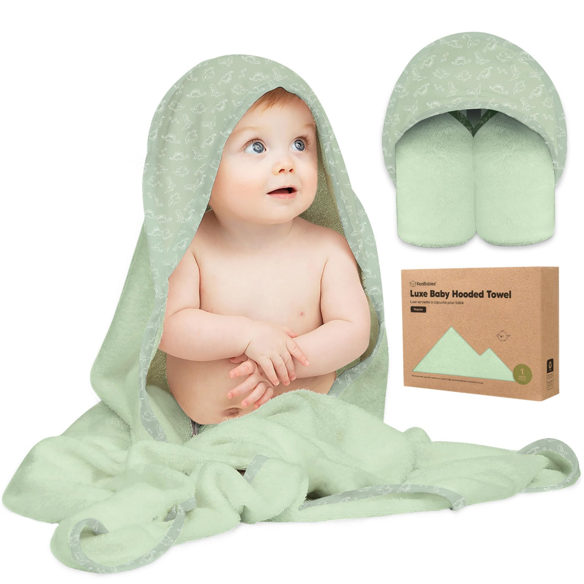 KeaBabies Baby Hooded Towel - Viscose Derived from Bamboo Baby Towel, Toddler Bath Towel, Infant Towels, Large Hooded Towel, Organic Baby Towels with Hood for Girls, Babies, Newborn Boys (Dinos)