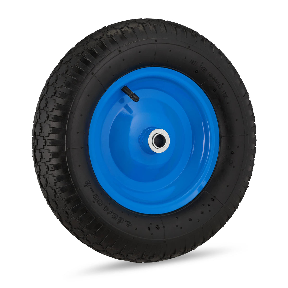 Relaxdays 10033033 4.80 4.00-8, Pneumatic Spare Wheel, Steel Rim and Valve, Max. 120 kg, Rubber, Black/Blue Wheelbarrow Tyre