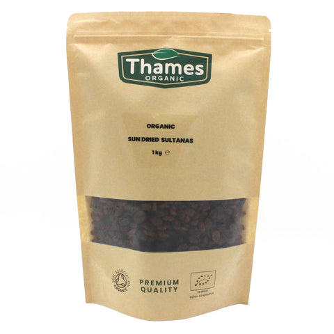 Organic Sun-Dried Sultanas - 100% Natural, No Additives or Preservatives - Vegan, GMO-Free, Certified Organic - Sweet, Juicy and Nutritious Snack - Perfect for Baking and Cooking - Thames Organic 1kg