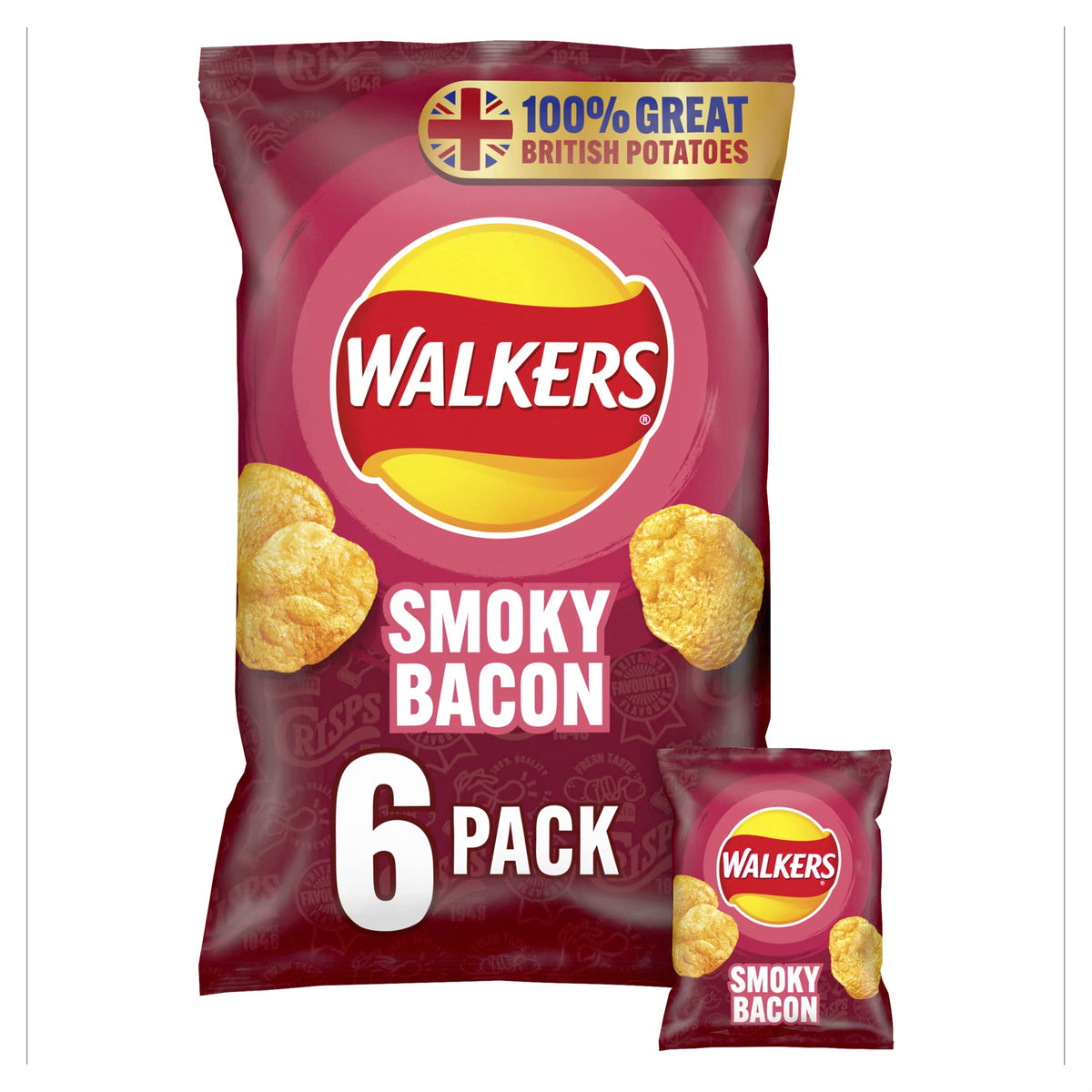 Walkers Smoky Bacon Multipack Crisps, 6 x 25g