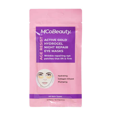 MCoBeauty Age Resist Active Gold Hydrogel Night Repair Eye Patches, Brightening & De-Puffing, with Collagen and Hyaluronic Acid, Vegan, Cruelty Free Cosmetics