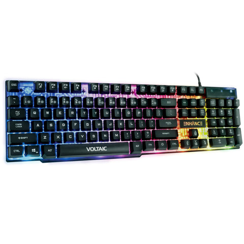 ENHANCE Voltaic 2 Gaming Keyboard - LED Backlit Membrane Keyboard with a Clear, Circuit Design, Mechanical Feeling Keyboard with Multimedia Keys, 19KRO, Anti-Ghosting - Ergonomic Keyboard for PC