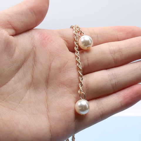 Yheakne Boho Pearl Lariat Necklace Gold Chunky Chain Y Necklace Pearl Tassel Necklace Long Necklaces for Women and Girls Prom Bridal Necklace Jewelry