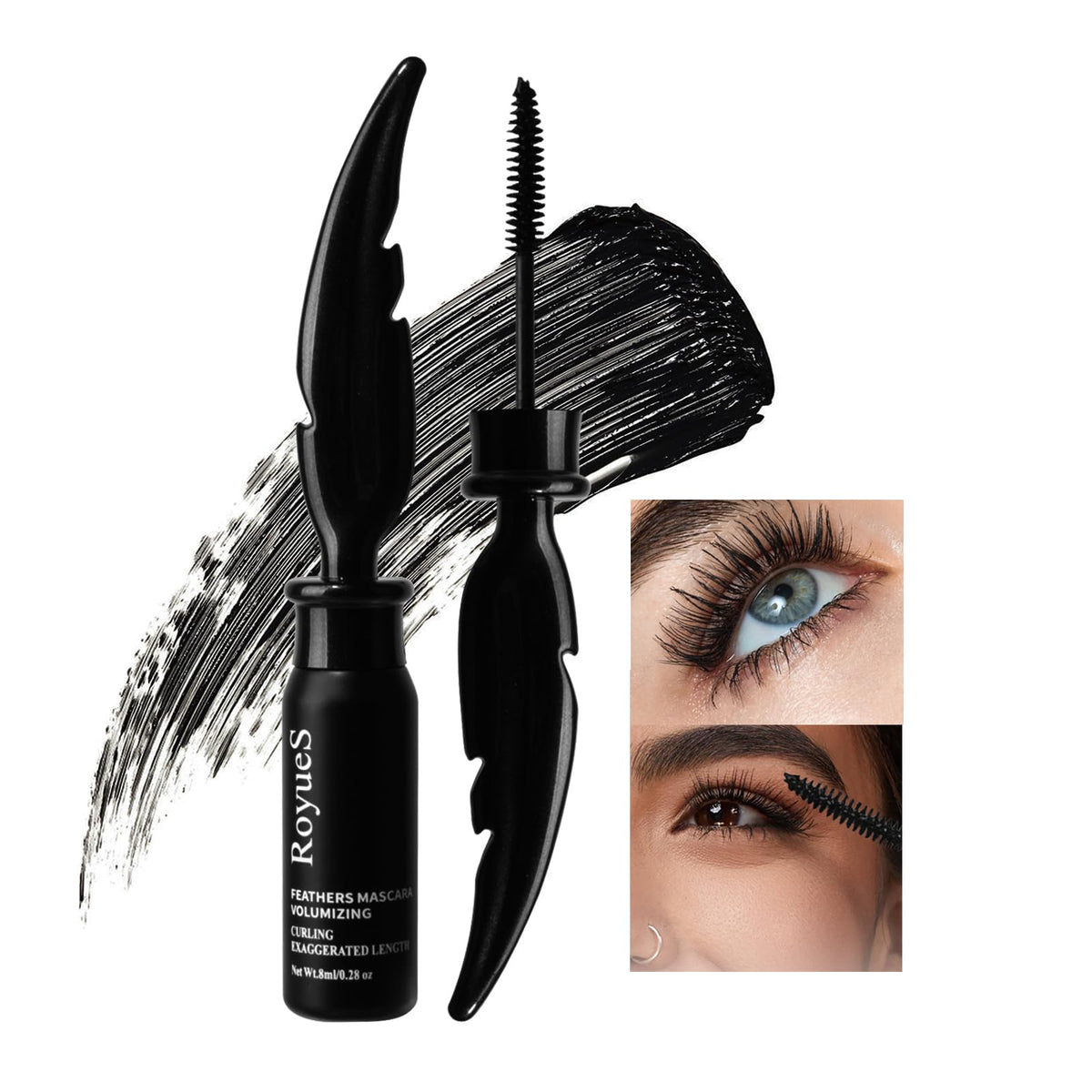 AKARY Black Mascara Waterproof Lash Lengthening and Thickening, False Lash Effect Thrive Eye Makeup Extensions, Curling Washable Long-lasting Magic Feathers Liquid Mascara for Visibly Lifted Lashes