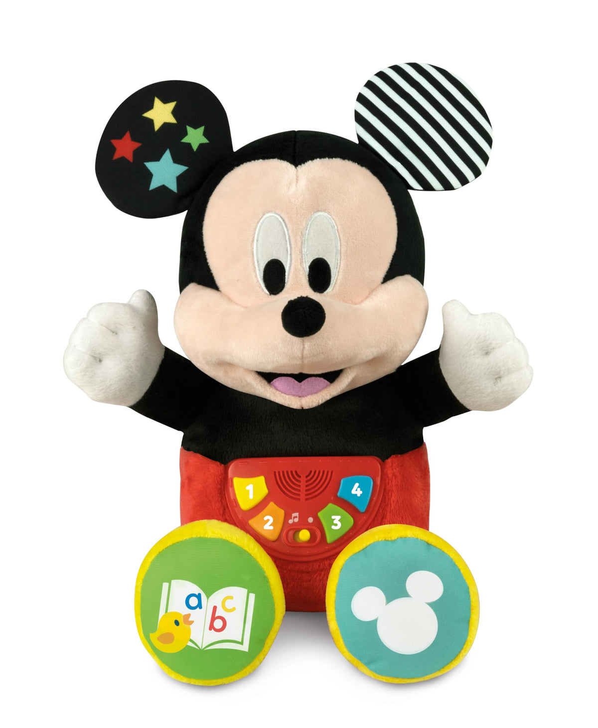 Clementoni 61369 Disney Baby Mickey Interactive Toddler Kids 1 Year, Storyteller and Books, Plush Toy, Audio Stories for Children, English Version, Batteries Included, Multicoloured,Small