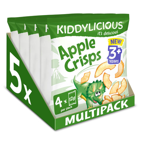 Kiddylicious Apple Crisps - Delicious Snacks for Kids - Suitable for 3+ Years - 5 Packs of 4 (20 packs)