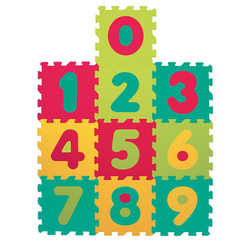 LUDI - Thick groundsheet and educational toy - 1053 - giant puzzle with figures patterns - from 10 months - set of 10 multicolored foam tiles and 10 elements for learning to count.