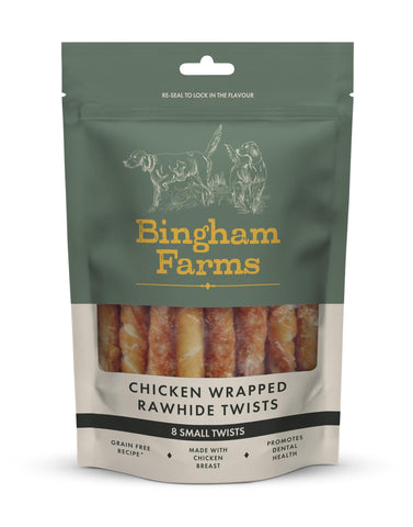 Bingham Farms Chicken Wrapped Rawhide Twist Dog Treat - Dental Chew, Nutritious, Natural Flavour, High Protein - Small - 8 pk - 80 g