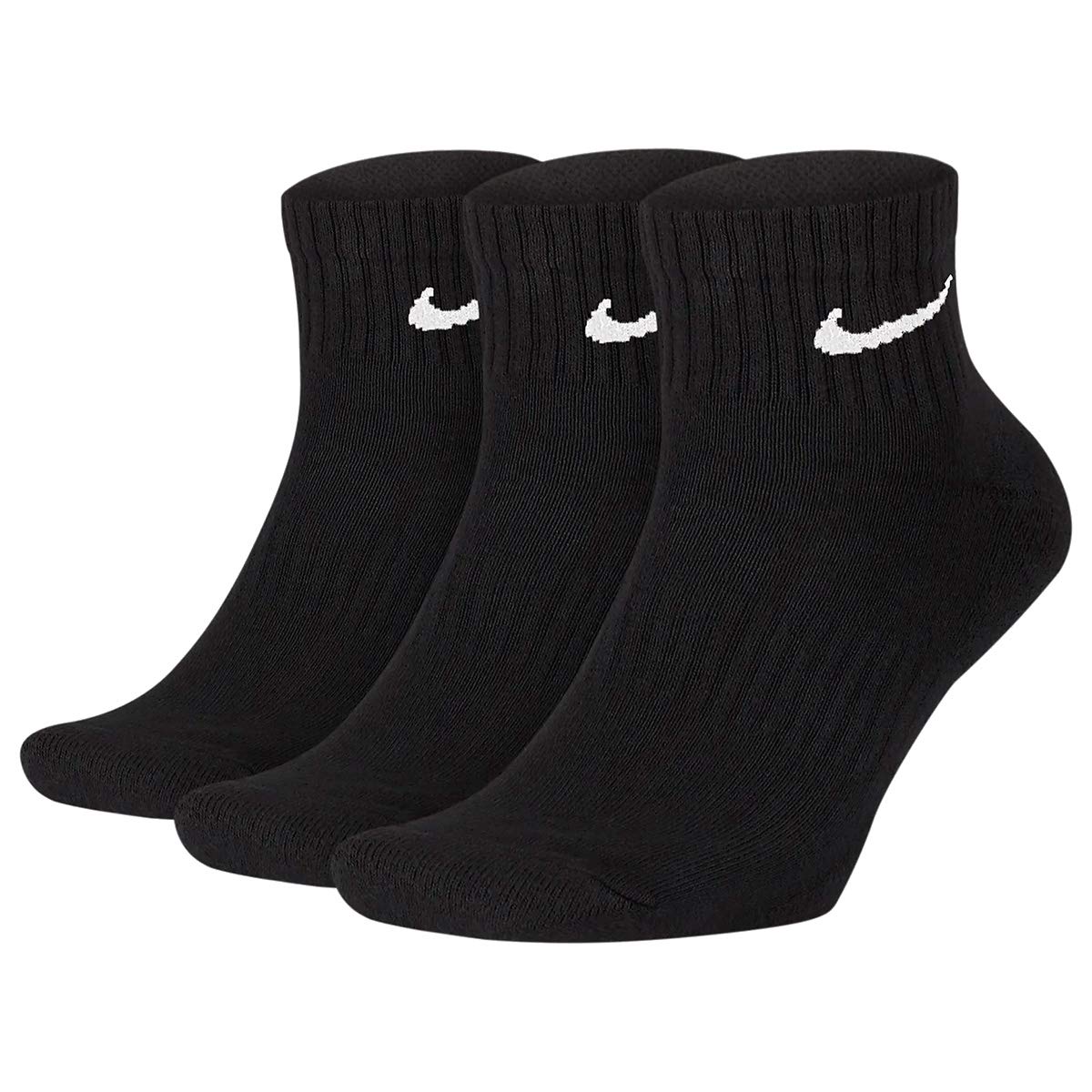 Nike Everyday Lightweight Ankle Training Socks (3 Pair) (Black/White, L)