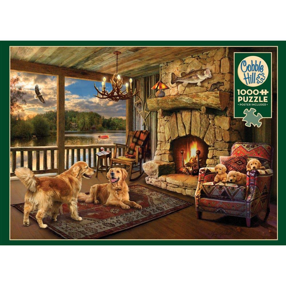 Cobble Hill 1000 Piece Puzzle - Lakeside Cabin - Sample Poster Included