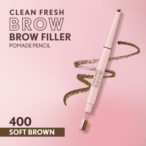 Covergirl Clean Fresh Brow Filler Pomade, 400 Soft Brown, Eyebrow Pencil, Ultra-Precise Tip, Creamy Formula, Highly Pigmented, Soft Matte Finish, Vegan Formula, 0.007oz