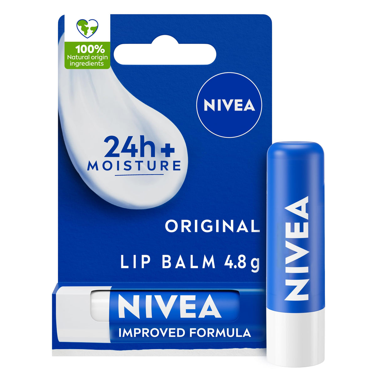 NIVEA Lip Balm Original Care (4.8g) Lip Balm Deeply Hydrates Lips for 24h+, with 100% Natural Origin Ingredients, Shea Butter, and Vitamins, Lip Care