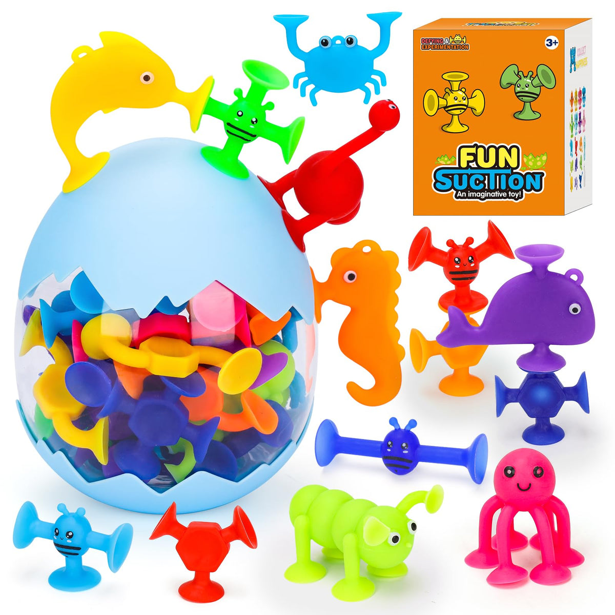 Flnlano Suction Toys, 30 Pcs Kids Bath Toys for 3-10 Year Old, Travel Toys for Toddlers Ages 3+ Sensory Toys Birthday Gifts for Boys Girls, Fidget Toys for Kids Bathtub Toys Animal Bath Toys