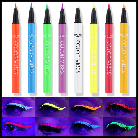 MIELIKKI 8 Colors UV Glow Neon Liquid Eyeliner Set, Matte Colored Eyeliners Pen, Fluorescence Rainbow Eye Liner, Waterproof, Smudgeproof, Face Body Paint Makeup